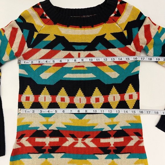 Jessica Simpson Women’s Western Boho Print  Long Sleeve Knit Sweater Dress M - Picture 11 of 16